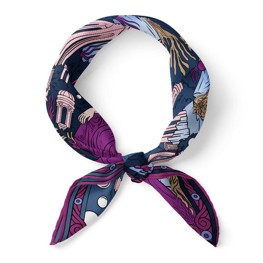 CROWNS OF THE SOUTHERN SEA | Samudra Plum Silk Twill Scarf | 65x65 cm