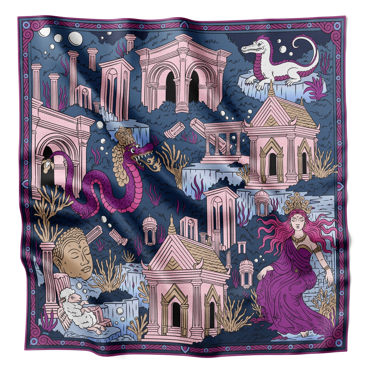 CROWNS OF THE SOUTHERN SEA | Samudra Plum Silk Twill Scarf | 65x65 cm
