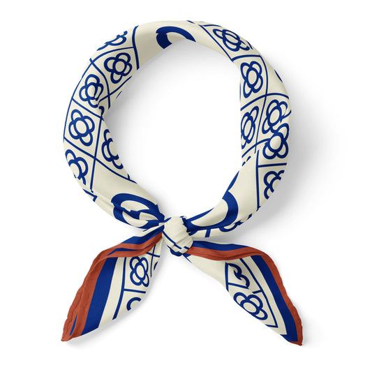 FLOR DEL CARRER | Ceramic Blue Silk Twill Scarf | 90×90 cm