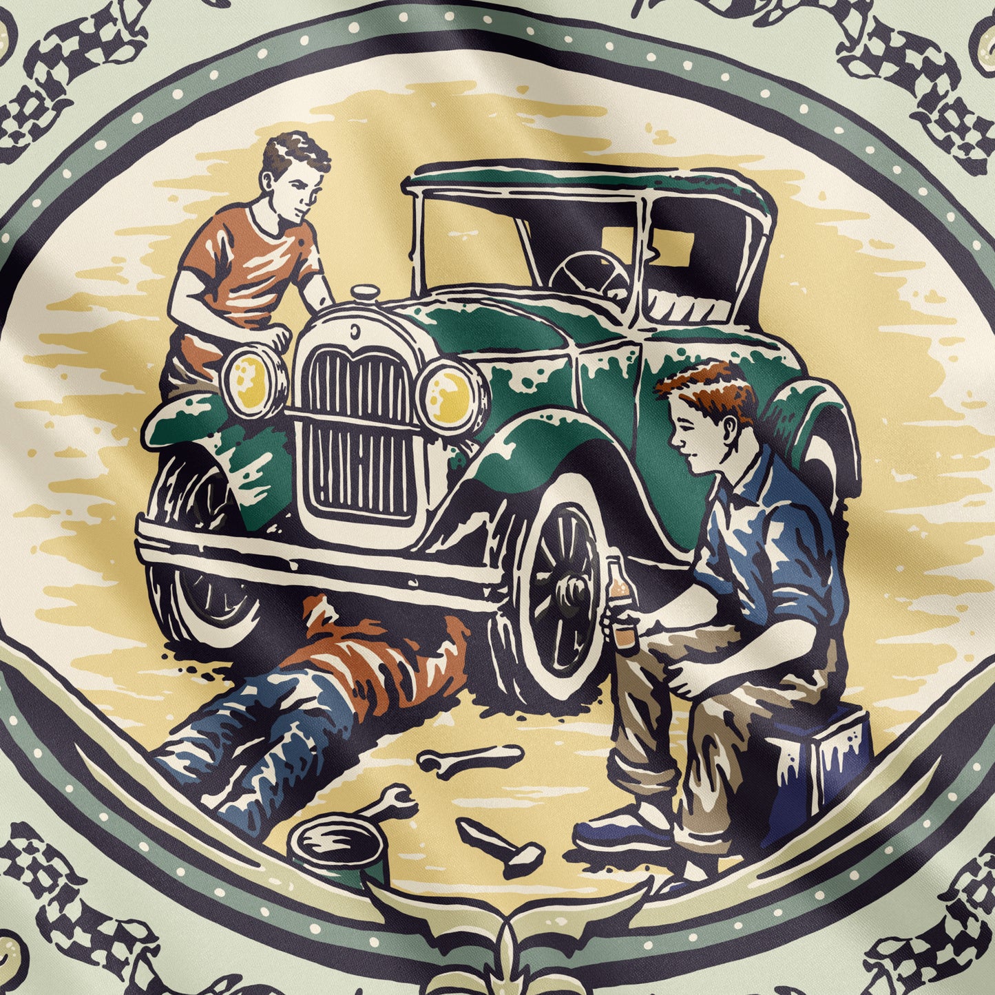 MECHANICA | Heritage Green Cotton Scarf | 66×66 cm