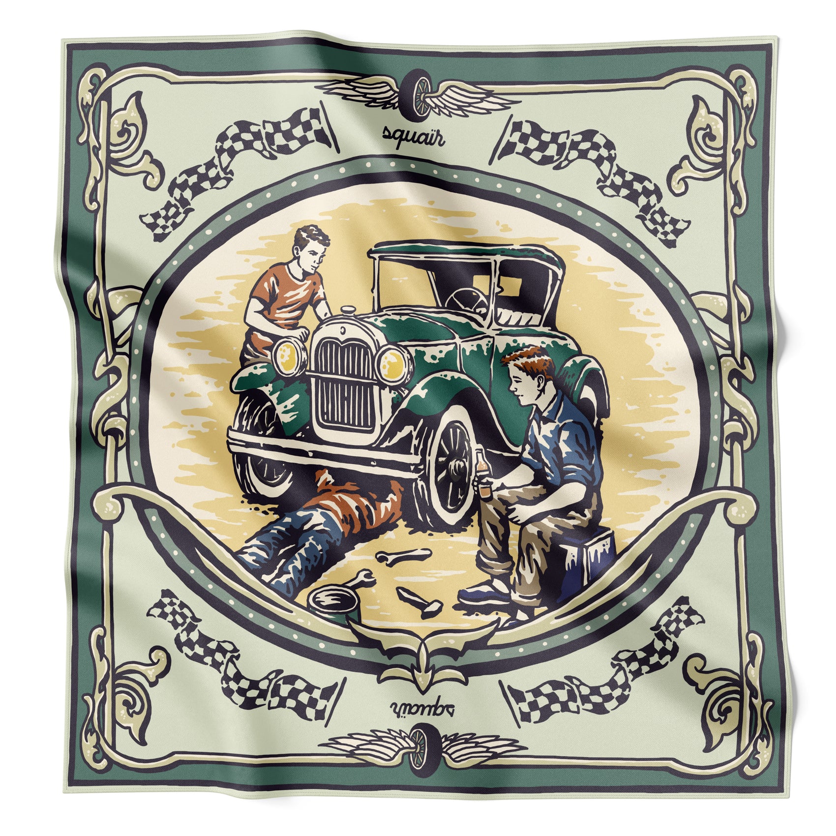 MECHANICA | Heritage Green Cotton Scarf | 66×66 cm