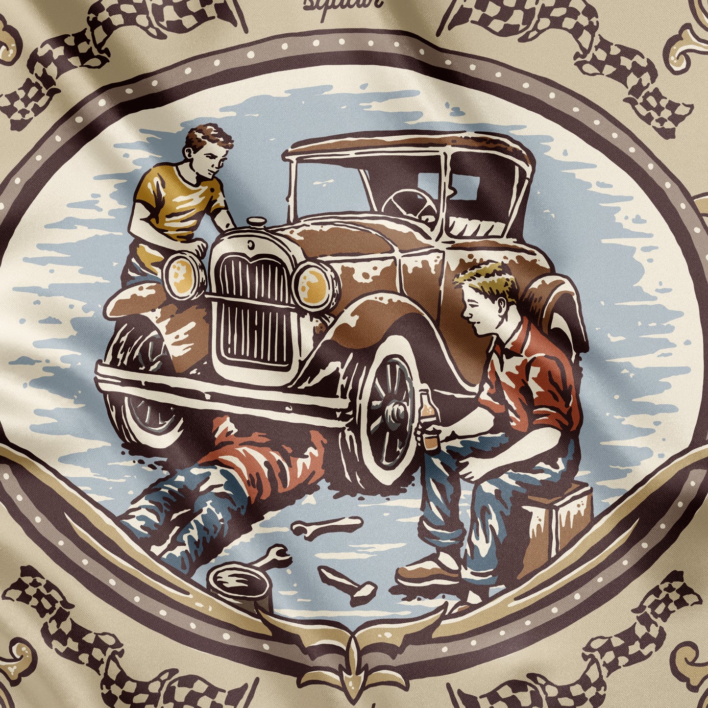 MECHANICA | Vintage Oil Cotton Scarf | 66×66 cm