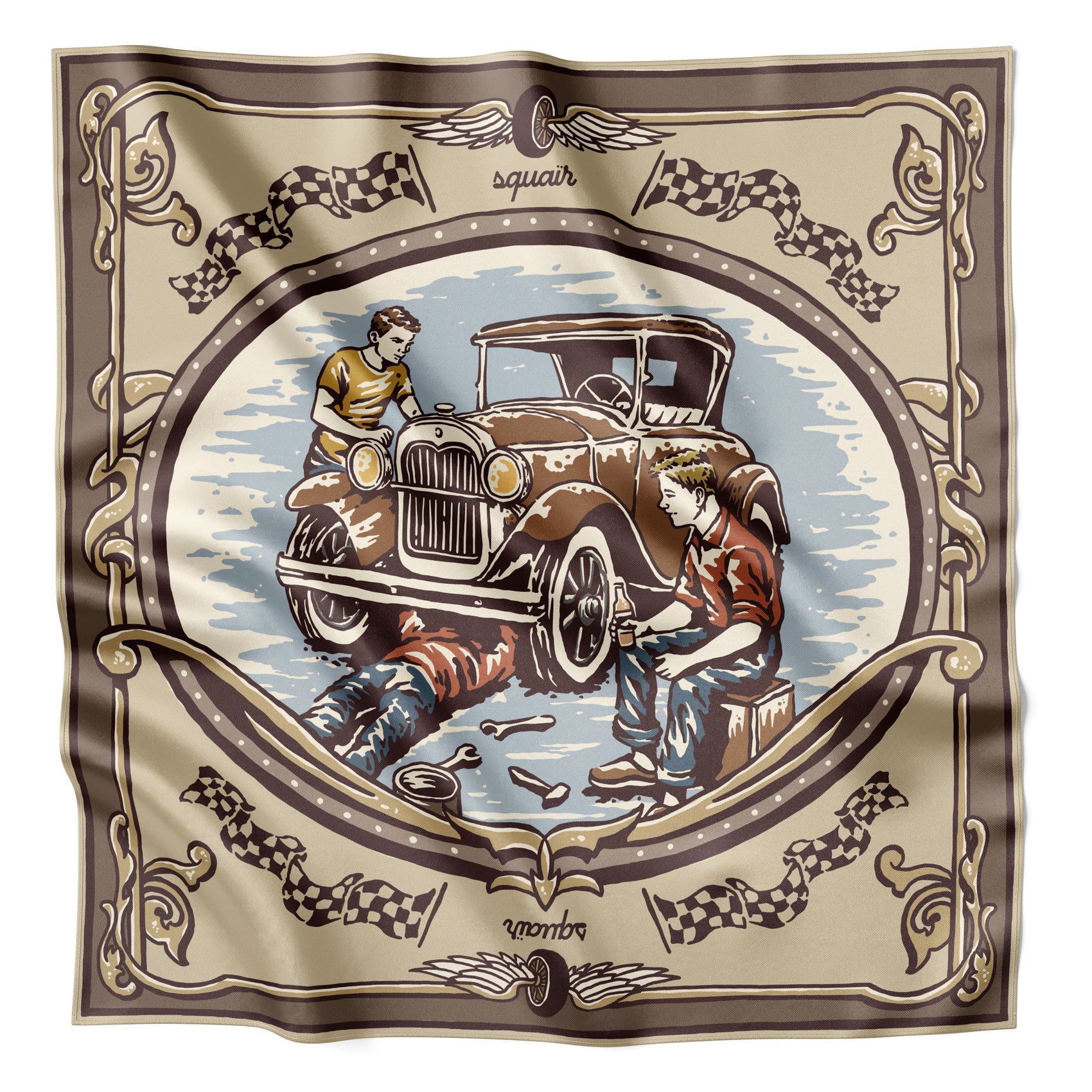 MECHANICA | Vintage Oil Cotton Scarf | 66×66 cm