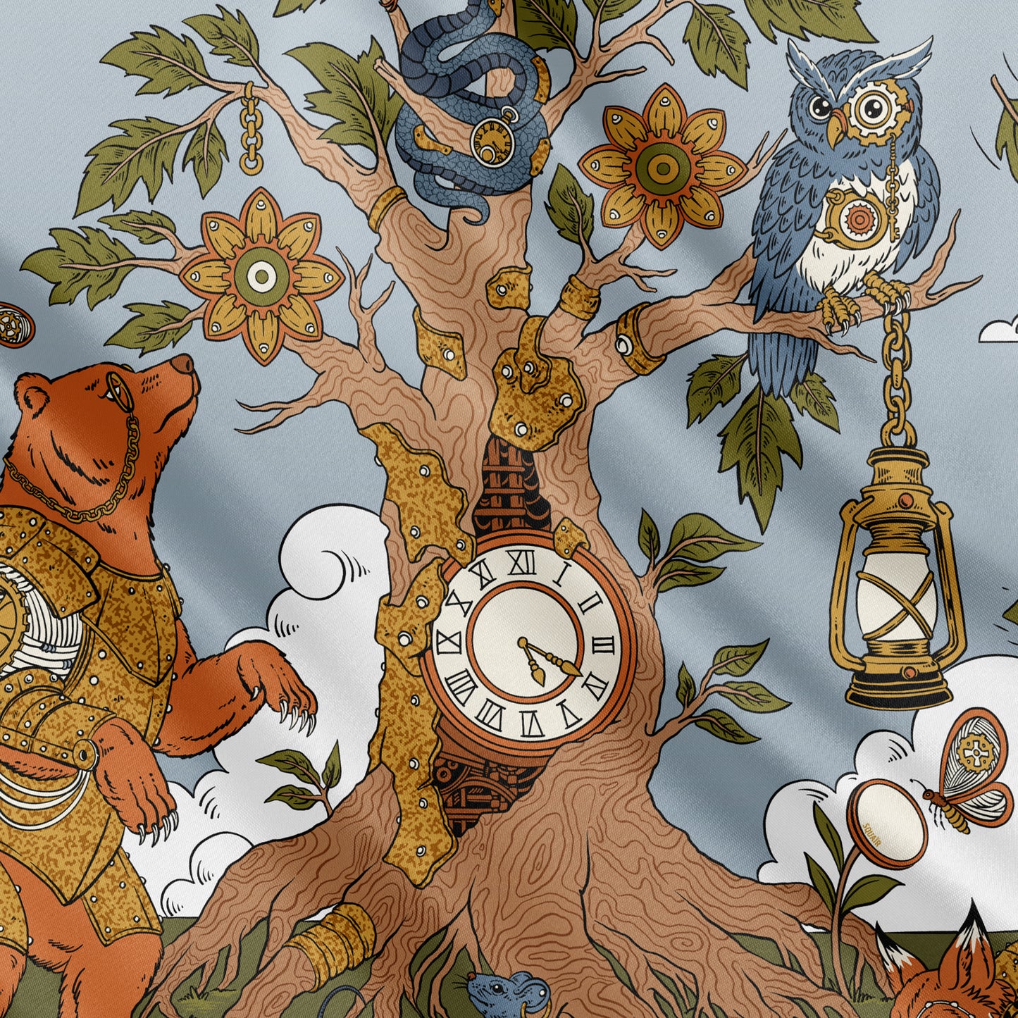 THE WOOD BETWEEN HOURS | Antique Brass Silk Twill Scarf | 88×88 cm