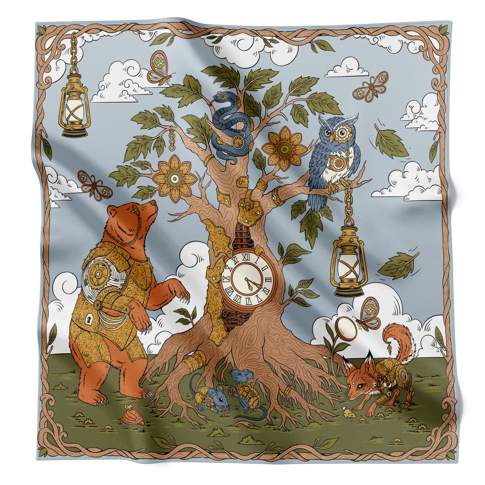 THE WOOD BETWEEN HOURS | Antique Brass Silk Twill Scarf | 88×88 cm