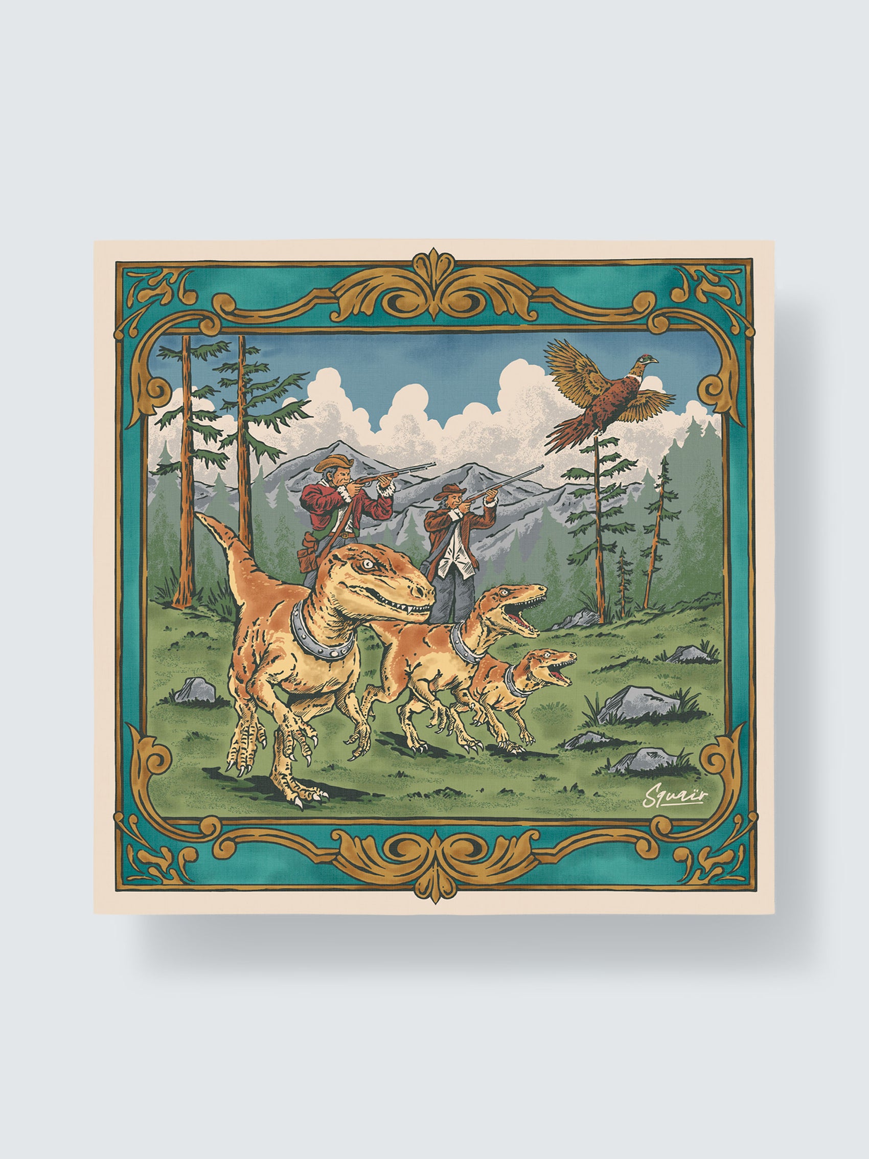 A HUNT BEFORE TIME | Antique Bone Cotton Bandana | 66×66 cm