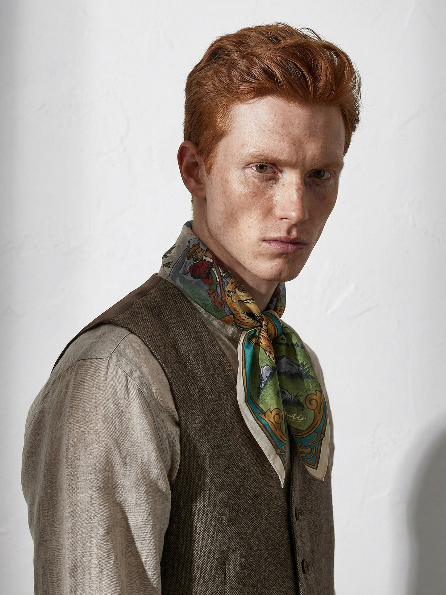 A HUNT BEFORE TIME | Antique Bone Cotton Bandana | 66×66 cm