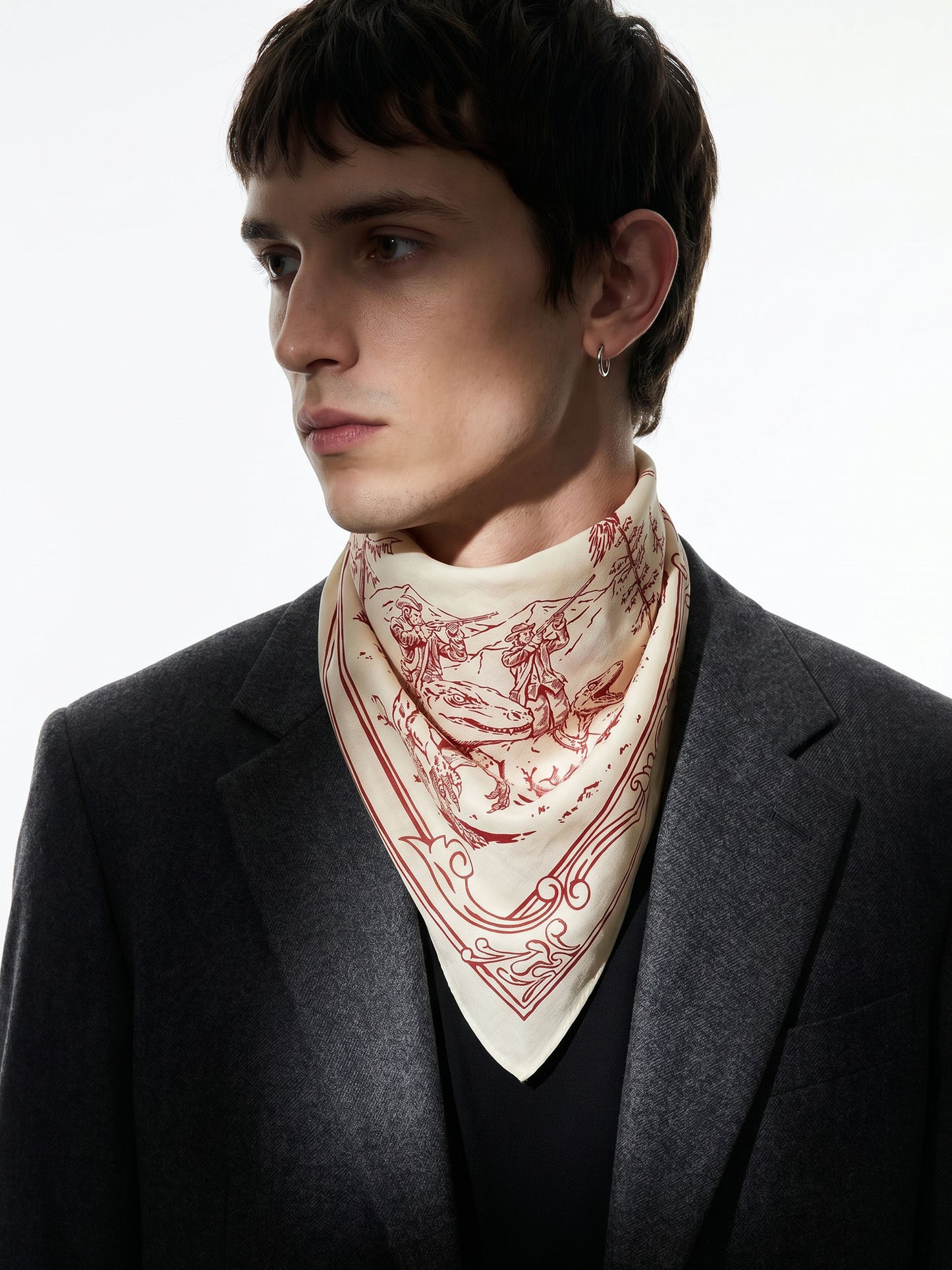 A HUNT BEFORE TIME | Antique Claret Cotton Bandana | 55×55 cm