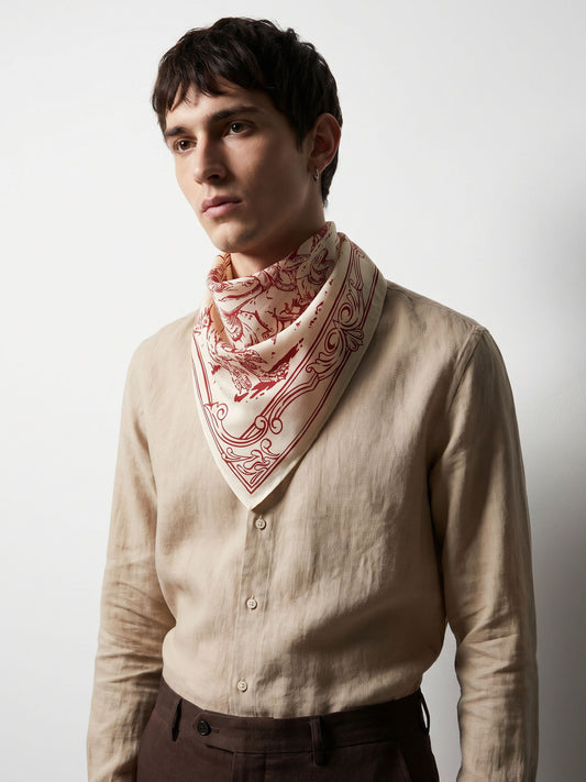 A HUNT BEFORE TIME | Antique Claret Cotton Bandana | 55×55 cm