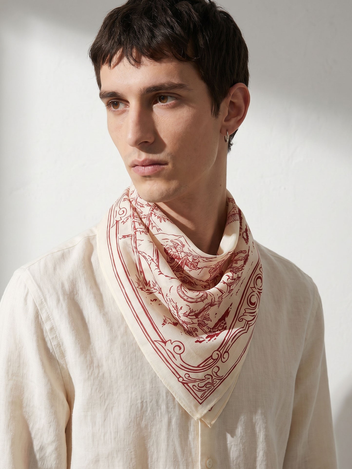 A HUNT BEFORE TIME | Antique Claret Cotton Bandana | 55×55 cm