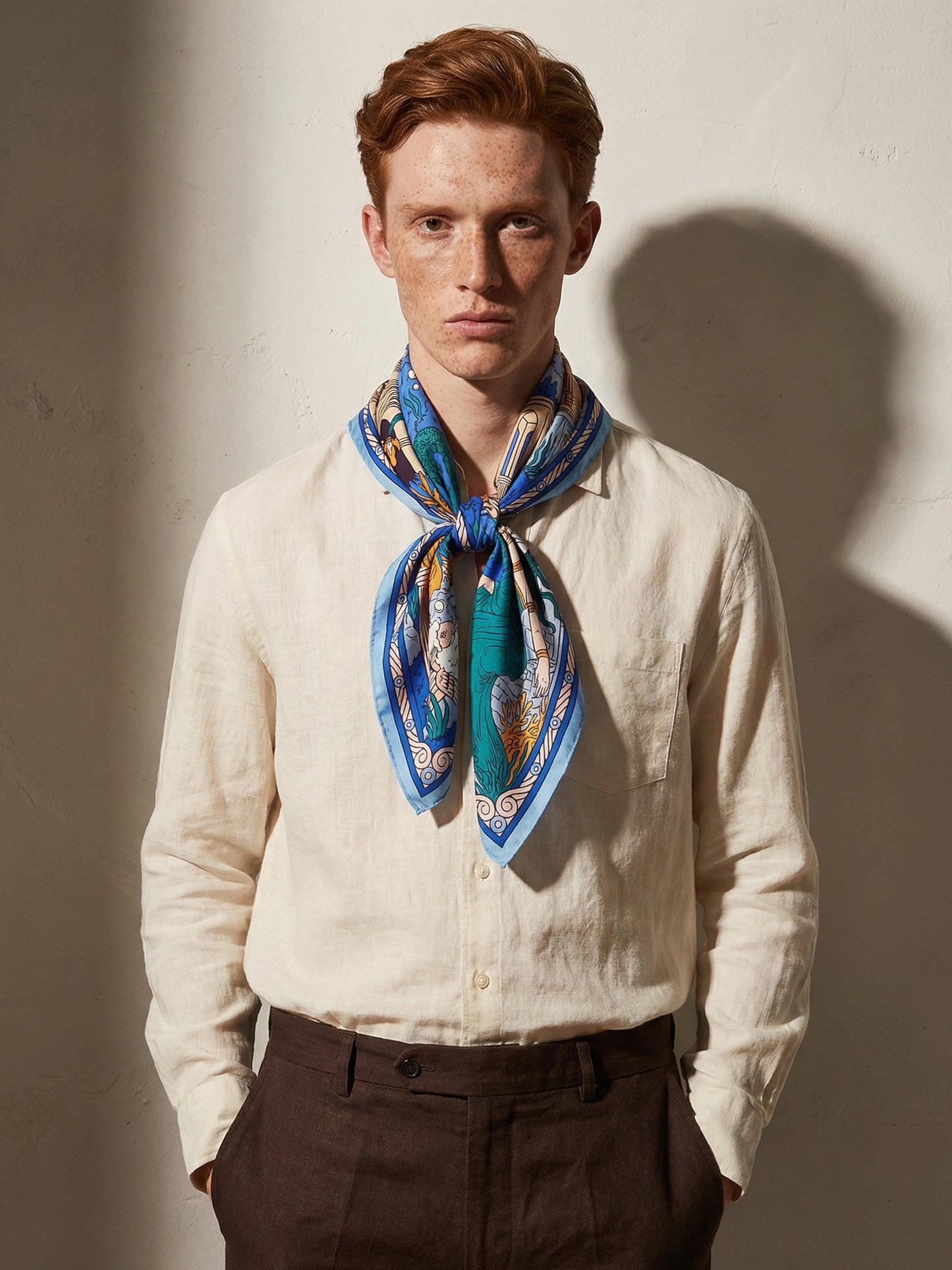 CROWNS OF THE SOUTHERN SEA | Pantai Blue Silk Twill Scarf | 88×88 cm