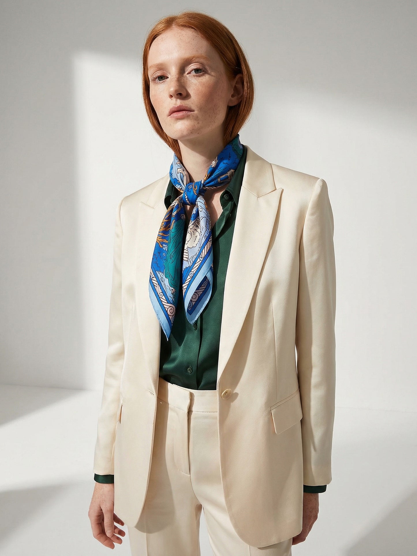 CROWNS OF THE SOUTHERN SEA | Pantai Blue Silk Twill Scarf | 88×88 cm