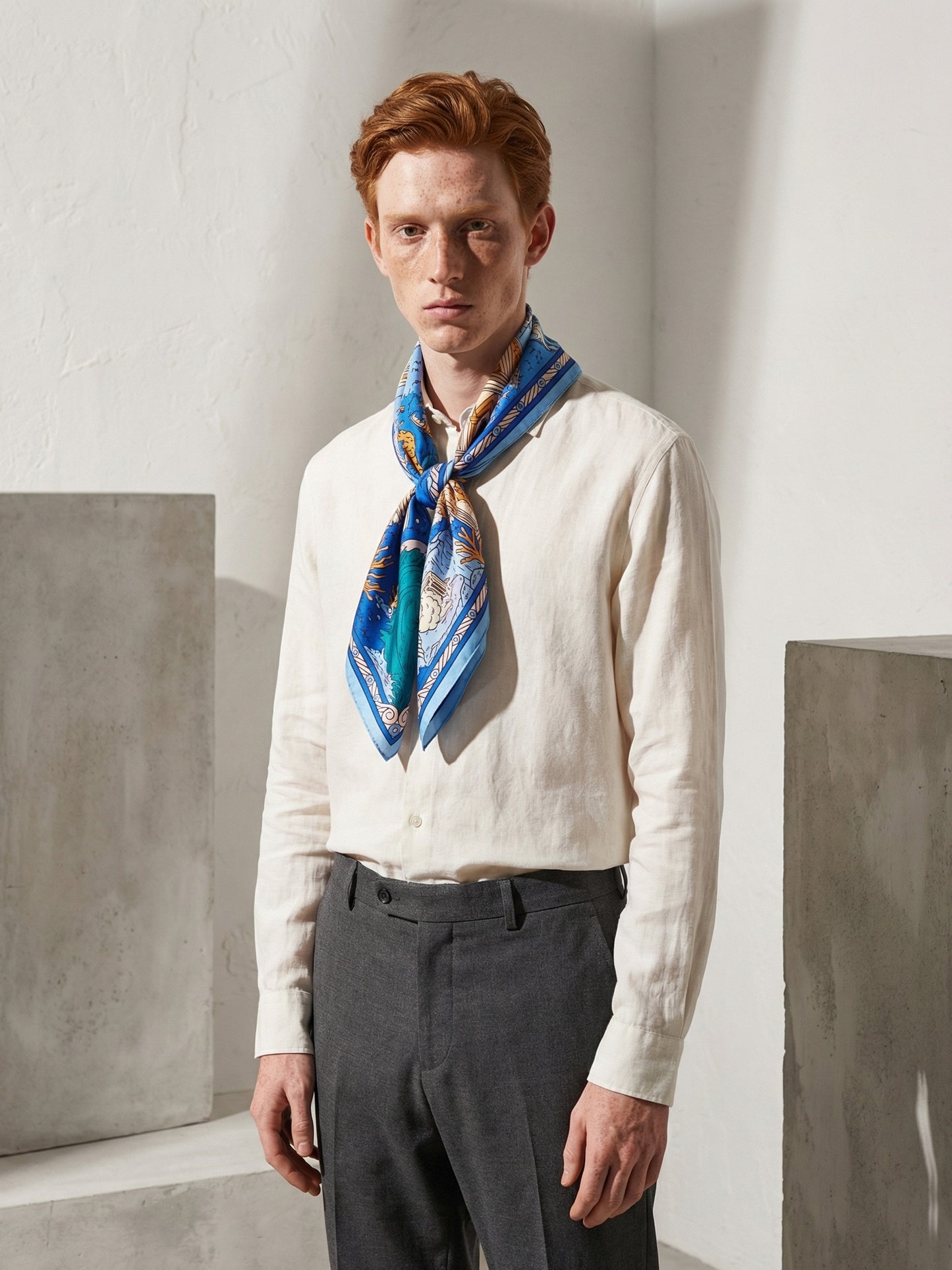 CROWNS OF THE SOUTHERN SEA | Pantai Blue Silk Twill Scarf | 88×88 cm