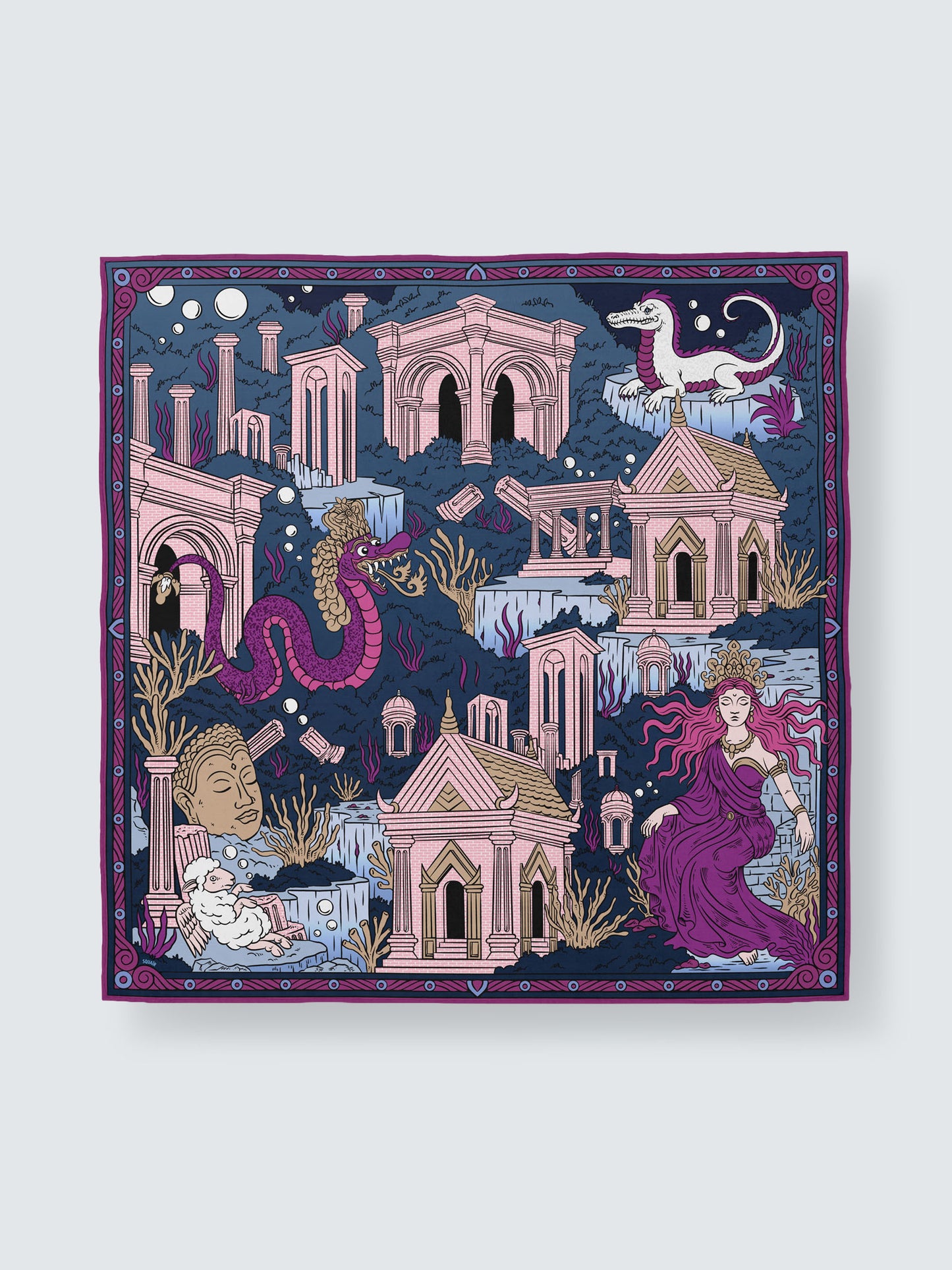 CROWNS OF THE SOUTHERN SEA | Samudra Plum Silk Twill Scarf | 88×88 cm