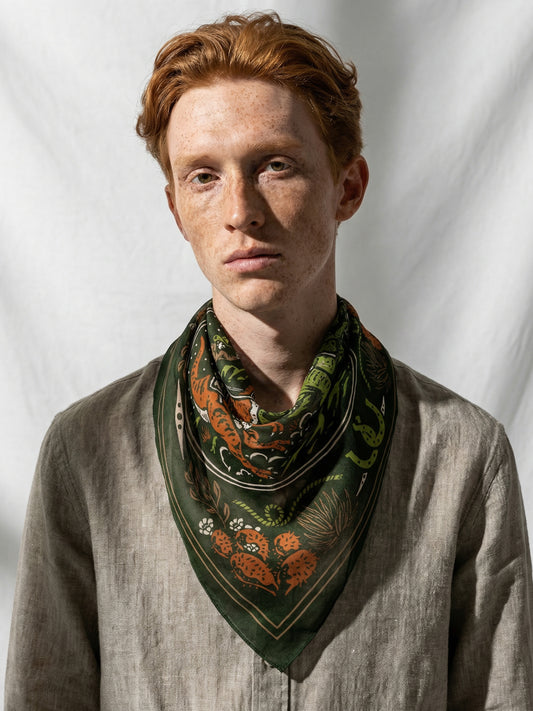 DUST AND THUNDER | Antique Moss Cotton Bandana | 66×66 cm