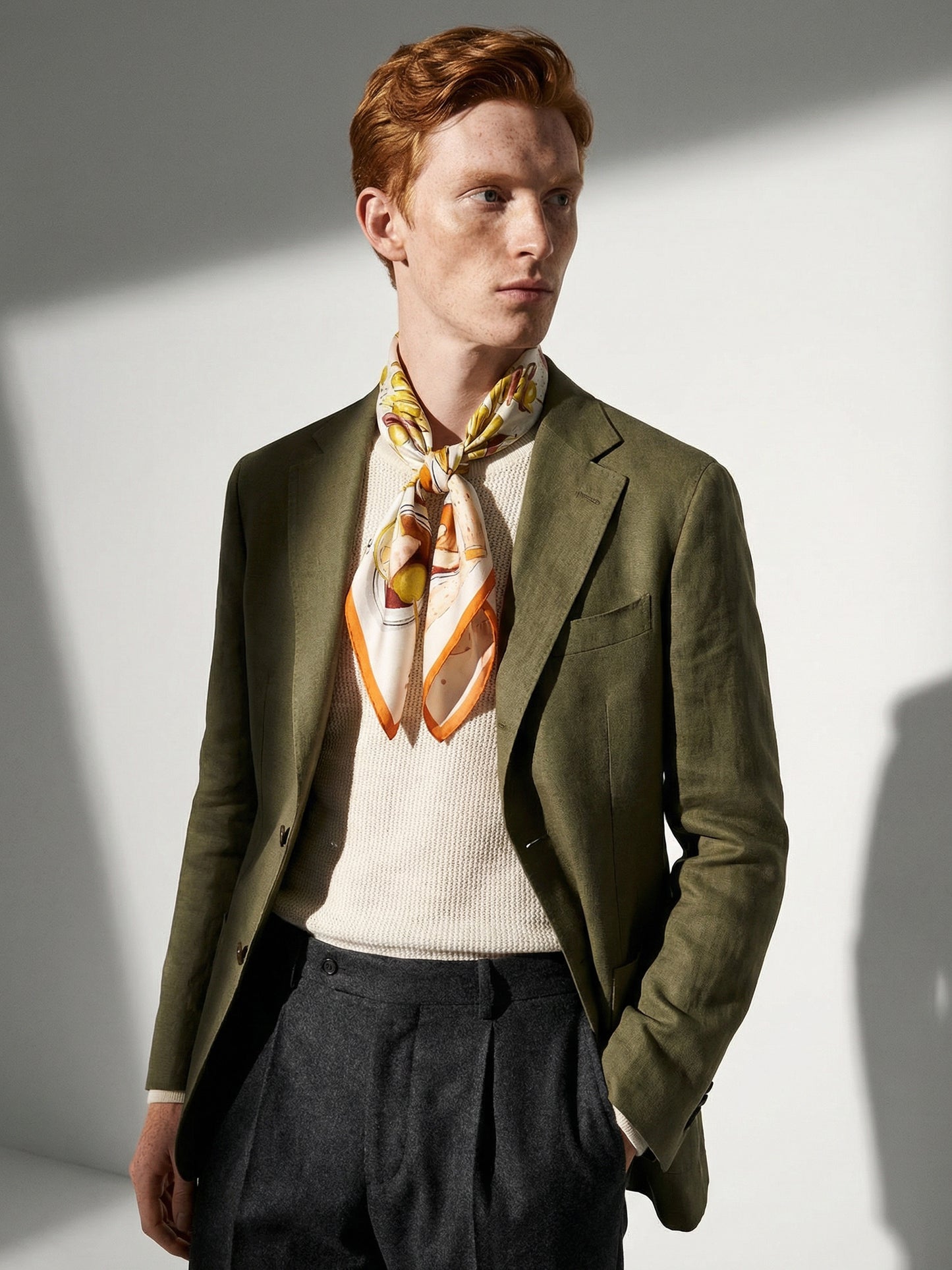 GILDA | Oil Green Silk Satin Scarf | 65×65 cm