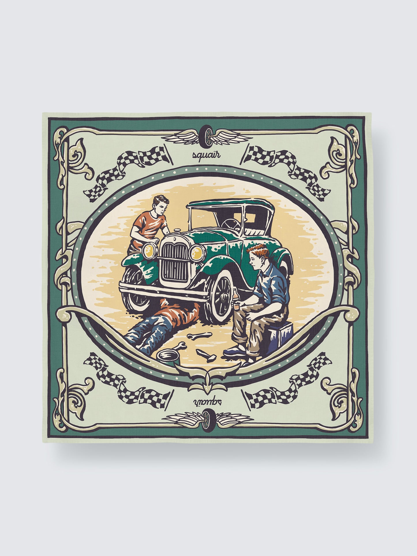 MECHANICA | Heritage Green Cotton Bandana | 66×66 cm