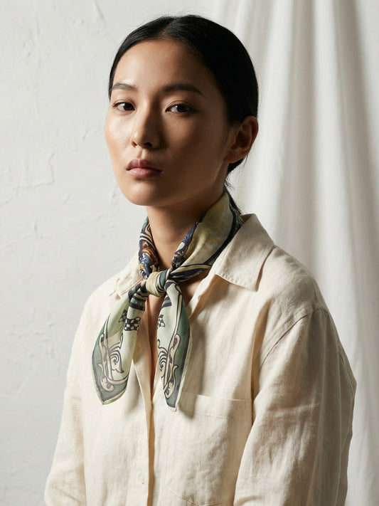 MECHANICA | Heritage Green Cotton Bandana | 66×66 cm
