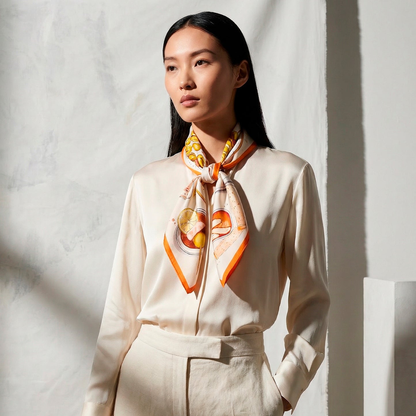 GILDA | Oil Green Silk Satin Scarf | 65×65 cm