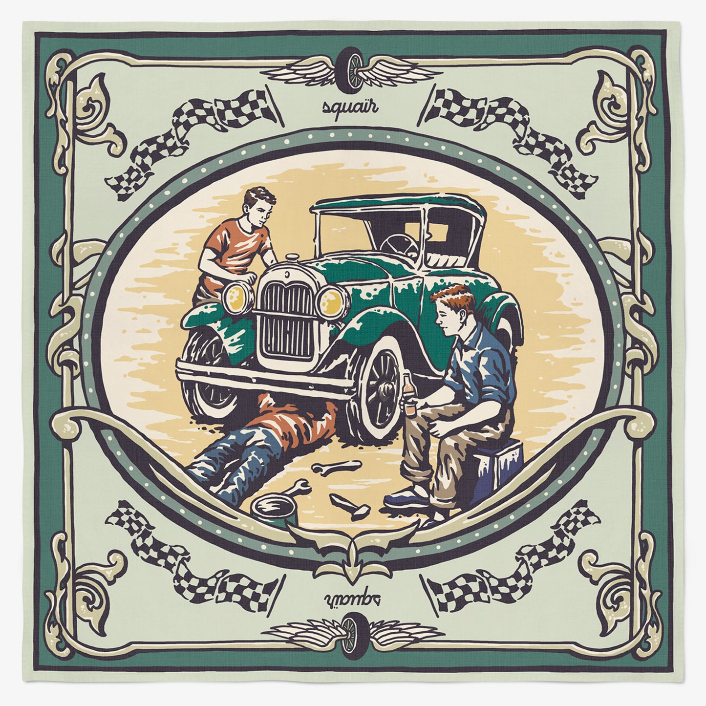 MECHANICA | Heritage Green Cotton Bandana | 66×66 cm