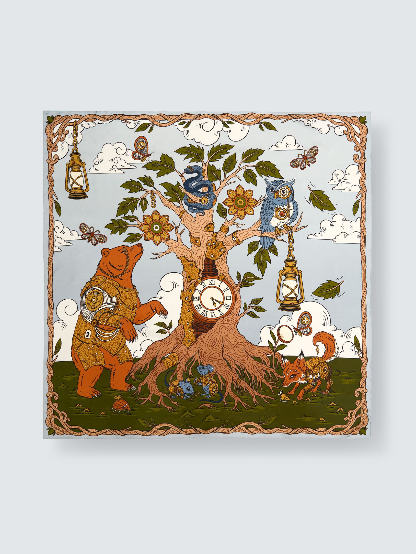THE WOOD BETWEEN HOURS | Antique Brass Silk Twill Scarf | 88×88 cm