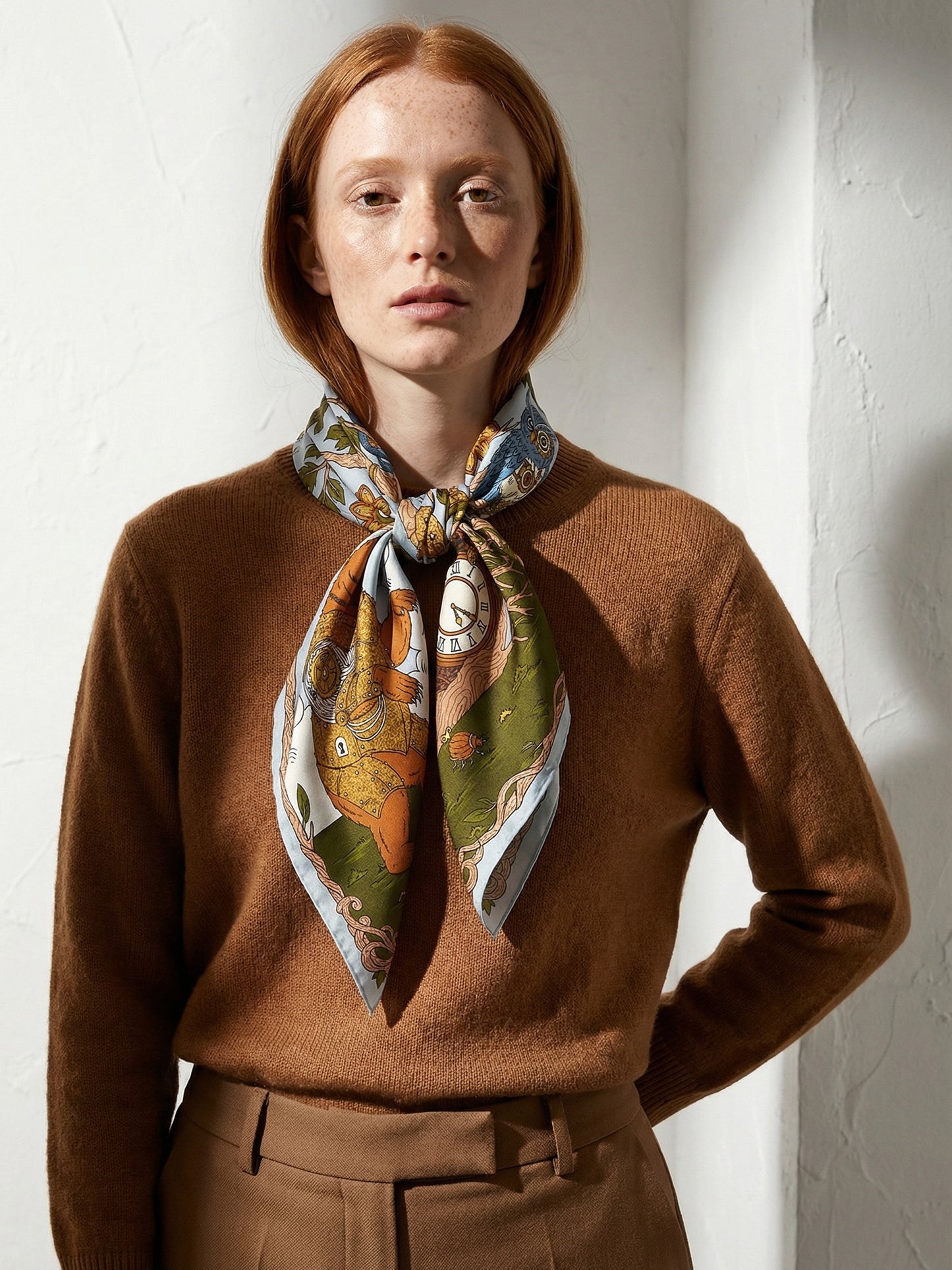 THE WOOD BETWEEN HOURS | Antique Brass Silk Twill Scarf | 88×88 cm