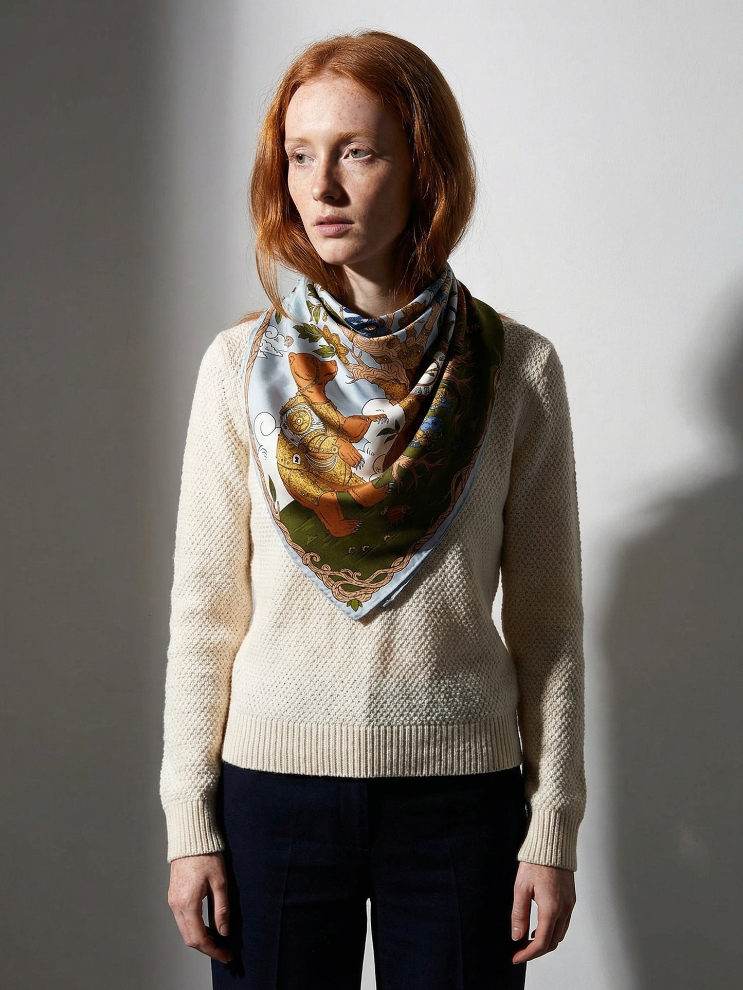 THE WOOD BETWEEN HOURS | Antique Brass Silk Twill Scarf | 88×88 cm