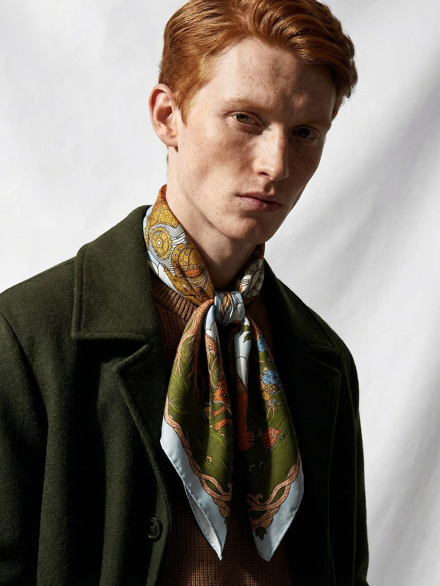 THE WOOD BETWEEN HOURS | Antique Brass Silk Twill Scarf | 88×88 cm