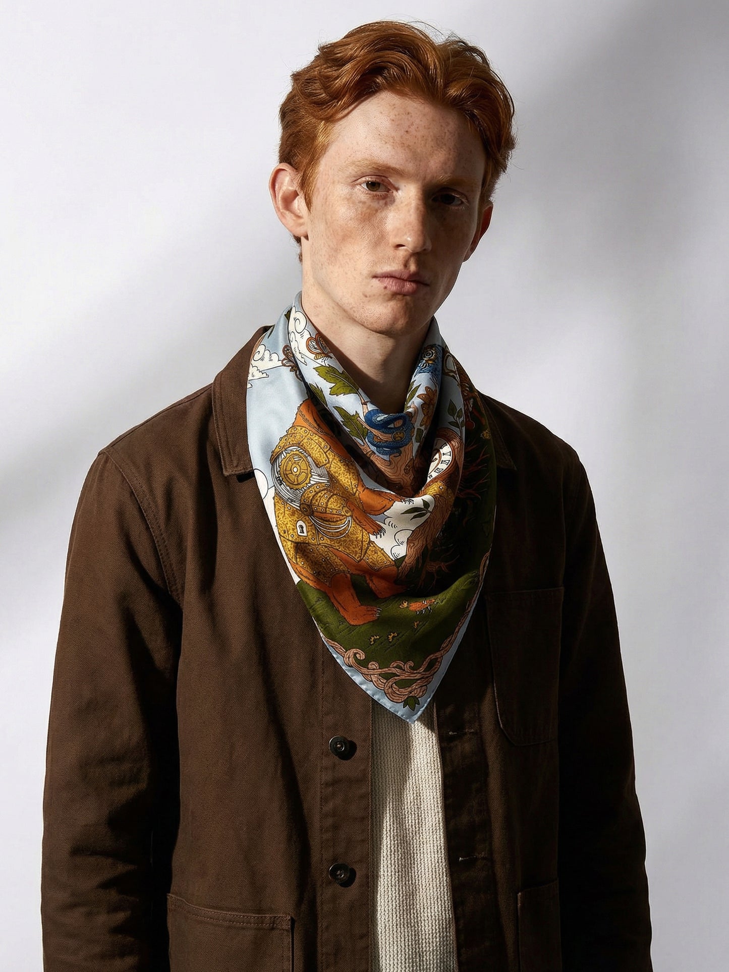 THE WOOD BETWEEN HOURS | Antique Brass Silk Twill Scarf | 88×88 cm