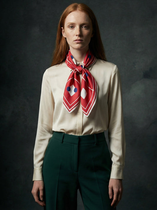 TRAME | Squaïr Red Silk Satin Scarf | 90×90 cm